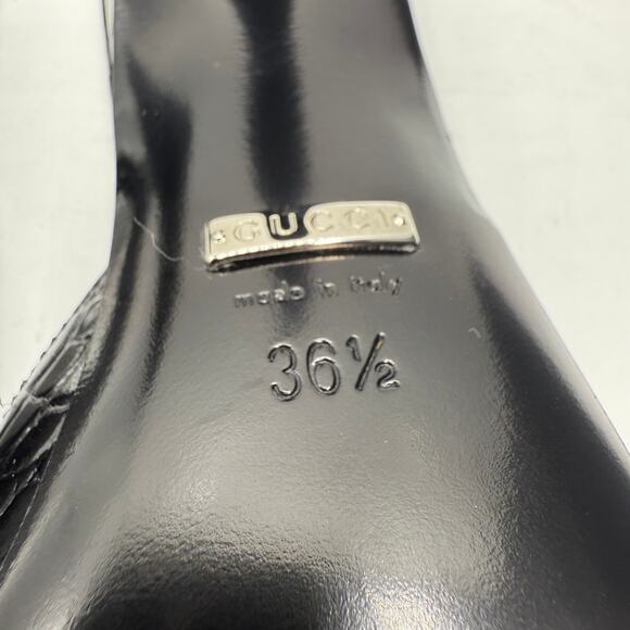 Gucci Interlocking G Logo Croc Calf Lux Embossed Leather Mules Black 36.5 US 6.5 - Picture 7 of 8